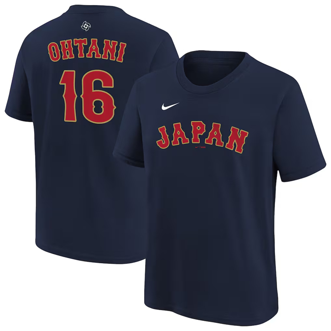 Men's Japan Baseball #16 Shohei Ohtani Navy 2026 World Baseball Classic Name & Number T-Shirt